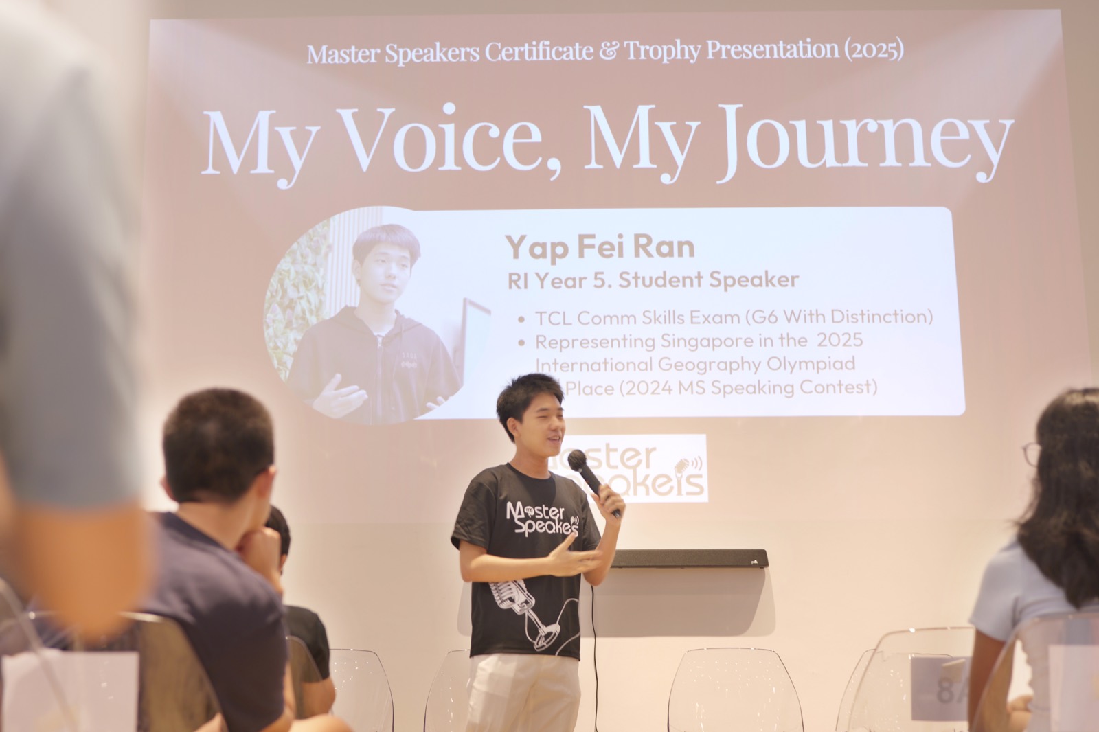 Yap Fei Ran speaking at a Master Speakers presentation